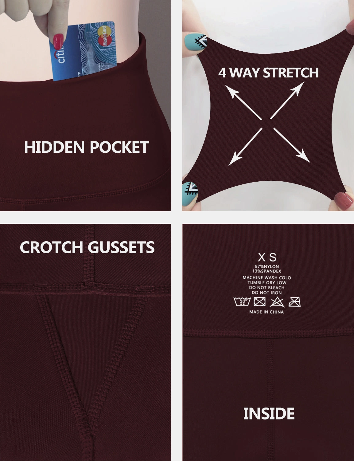 29" 31" 33" 35" Cotton Nylon Bootcut Leggings cherryred_Running