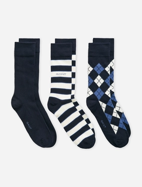 Argyle and Stripe Socks 3 Packs Marine