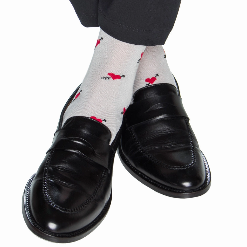 Ash with Red Heart And Black Arrow Cotton Sock Linked Toe OTC