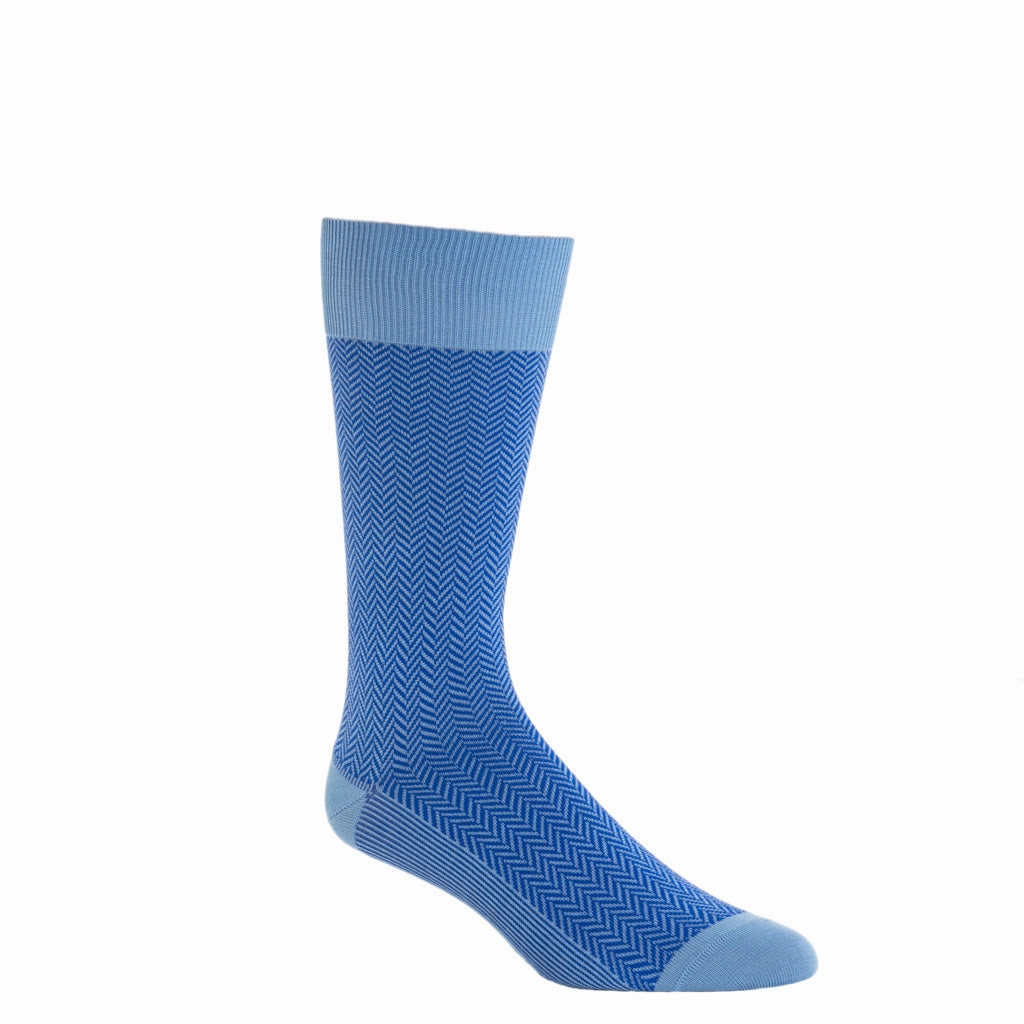 Azure Blue and Clematis Blue Herringbone Cotton Sock Linked Toe OTC
