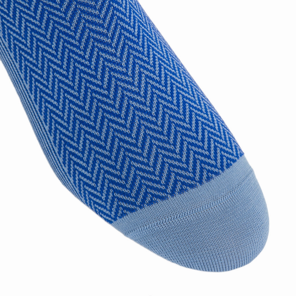 Azure Blue and Clematis Blue Herringbone Cotton Sock Linked Toe OTC