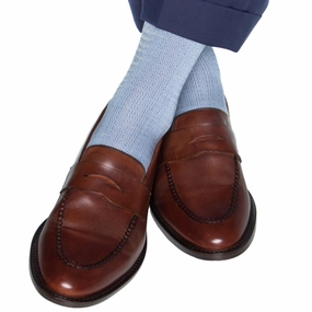Azure Blue with Ash Chain Link Cotton Sock Linked Toe Mid-Calf