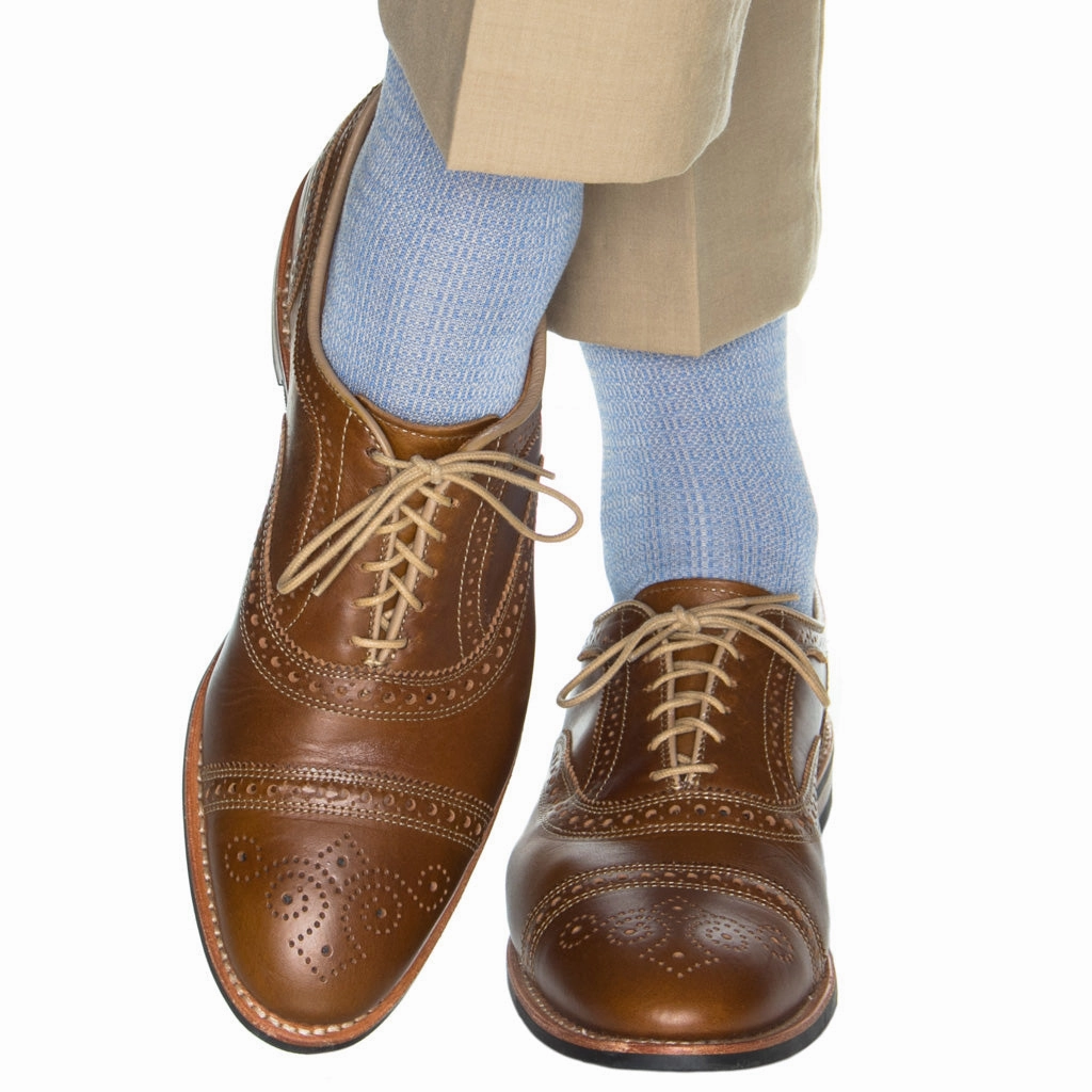 Azure Blue with Ash Chain Link Cotton Sock Linked Toe Mid-Calf