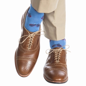 Azure Blue with Navy, Red and Cream Bike Cotton Sock Linked Toe OTC