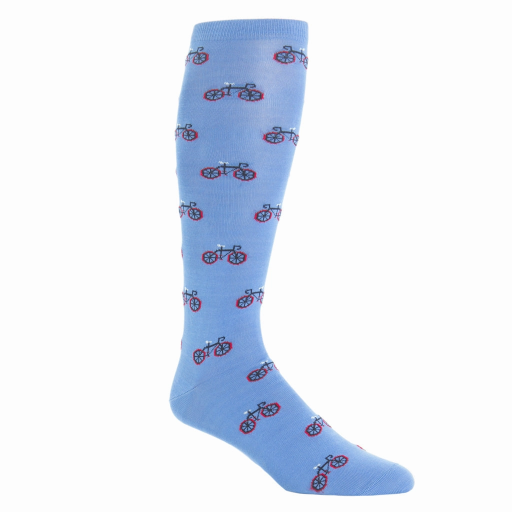 Azure Blue with Navy, Red and Cream Bike Cotton Sock Linked Toe OTC