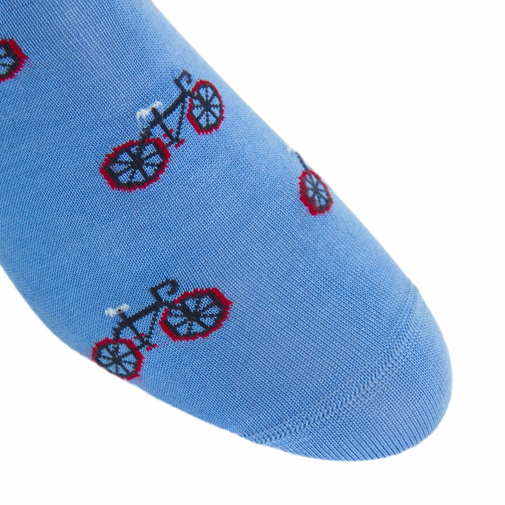 Azure Blue with Navy, Red and Cream Bike Cotton Sock Linked Toe OTC