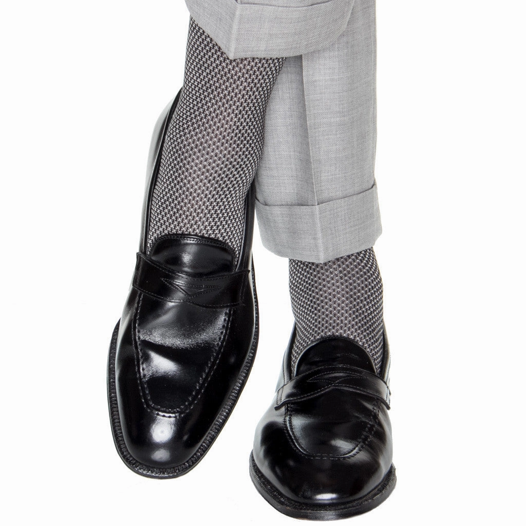 Black and Ash Birdseye Cotton Sock Linked Toe Mid-Calf