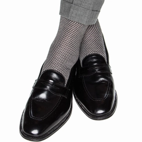 Black and Ash Birdseye Cotton Sock Linked Toe Mid-Calf