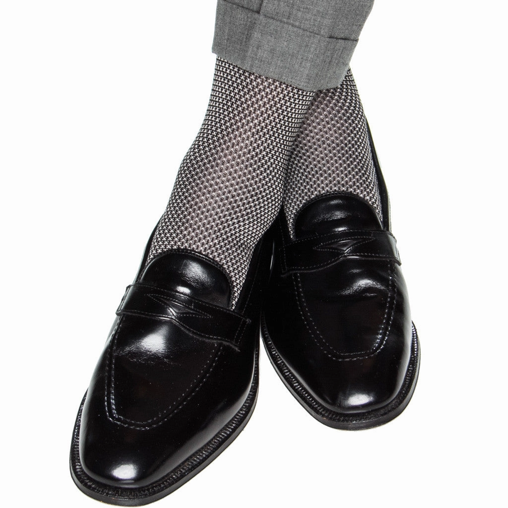 Black and Ash Birdseye Cotton Sock Linked Toe Mid-Calf