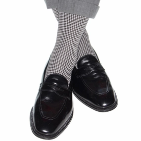 Black and Ash Houndstooth Cotton Sock Mid-Calf