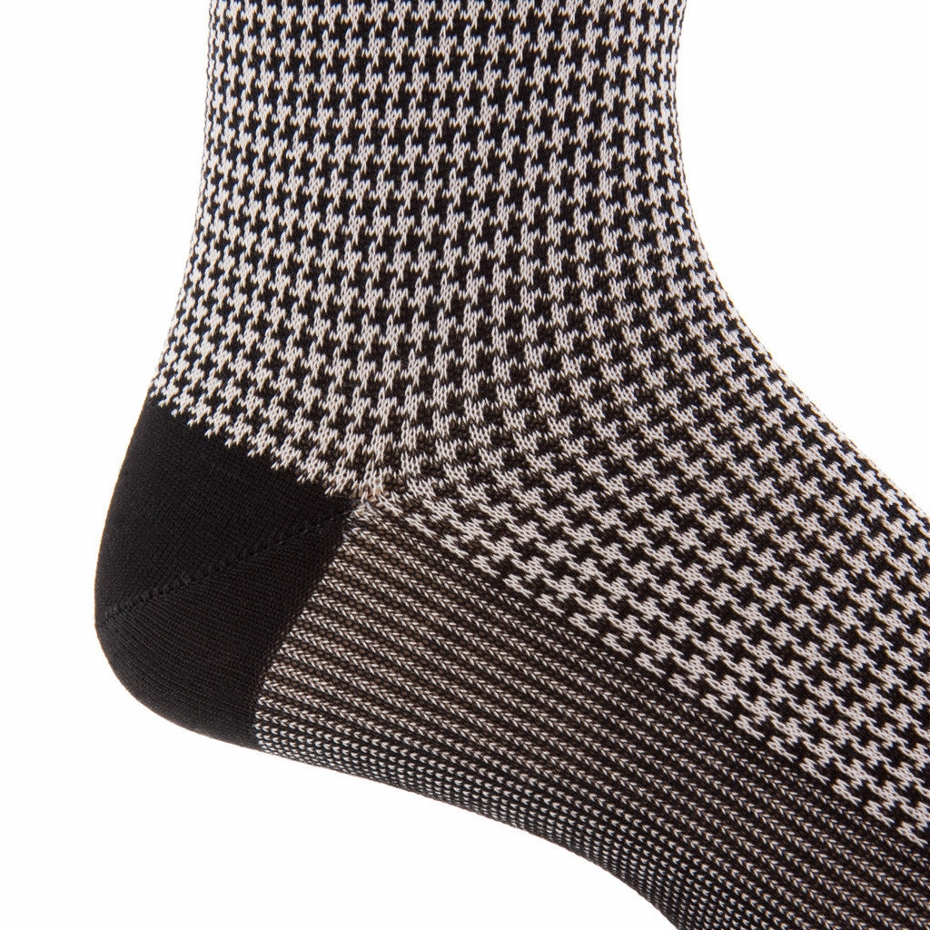 Black and Ash Houndstooth Cotton Sock Mid-Calf