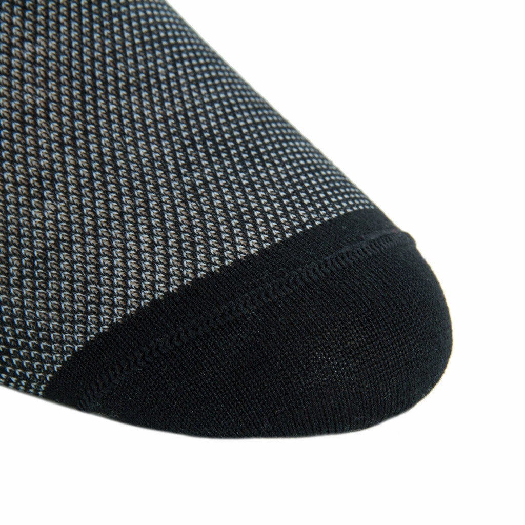 Black and Ash Nailhead Cotton Sock Linked Toe Mid-Calf