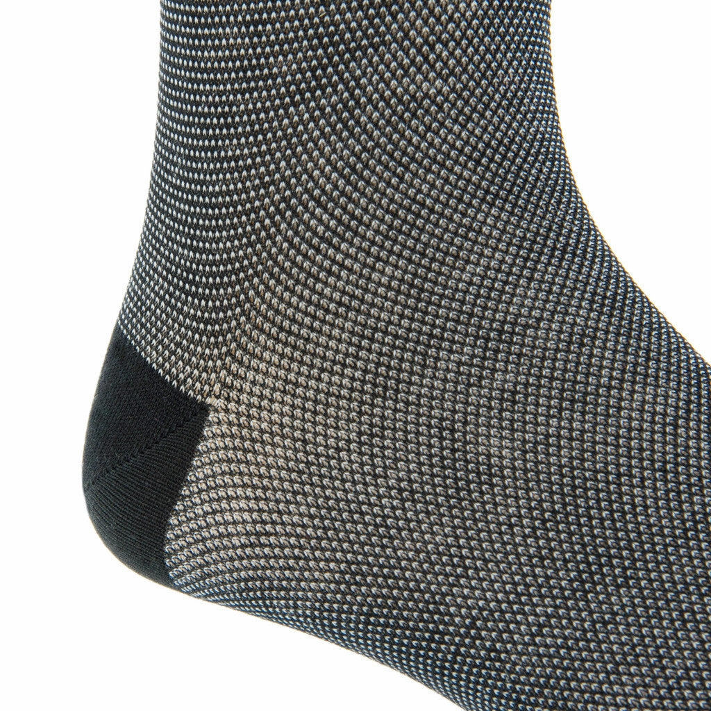 Black and Ash Nailhead Cotton Sock Linked Toe Mid-Calf