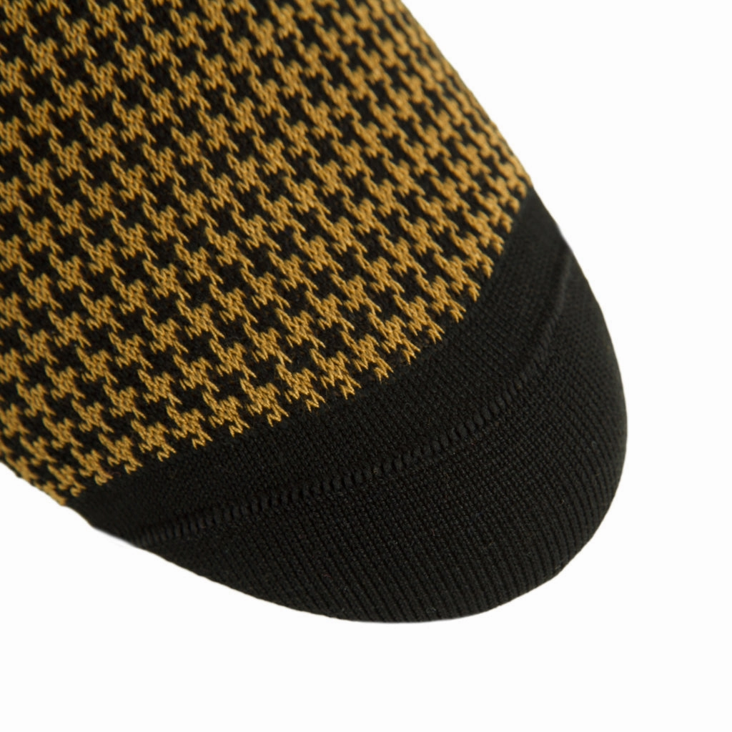 Black and Gold Houndstooth Cotton Sock Linked Toe Mid-Calf