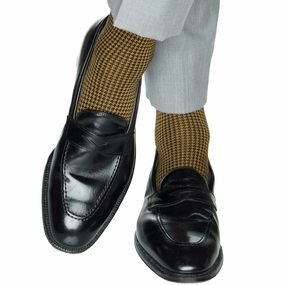 Black and Gold Houndstooth Cotton Sock Linked Toe OTC