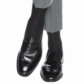Black Solid Formal Cotton Sock No Rib Linked Toe OTC