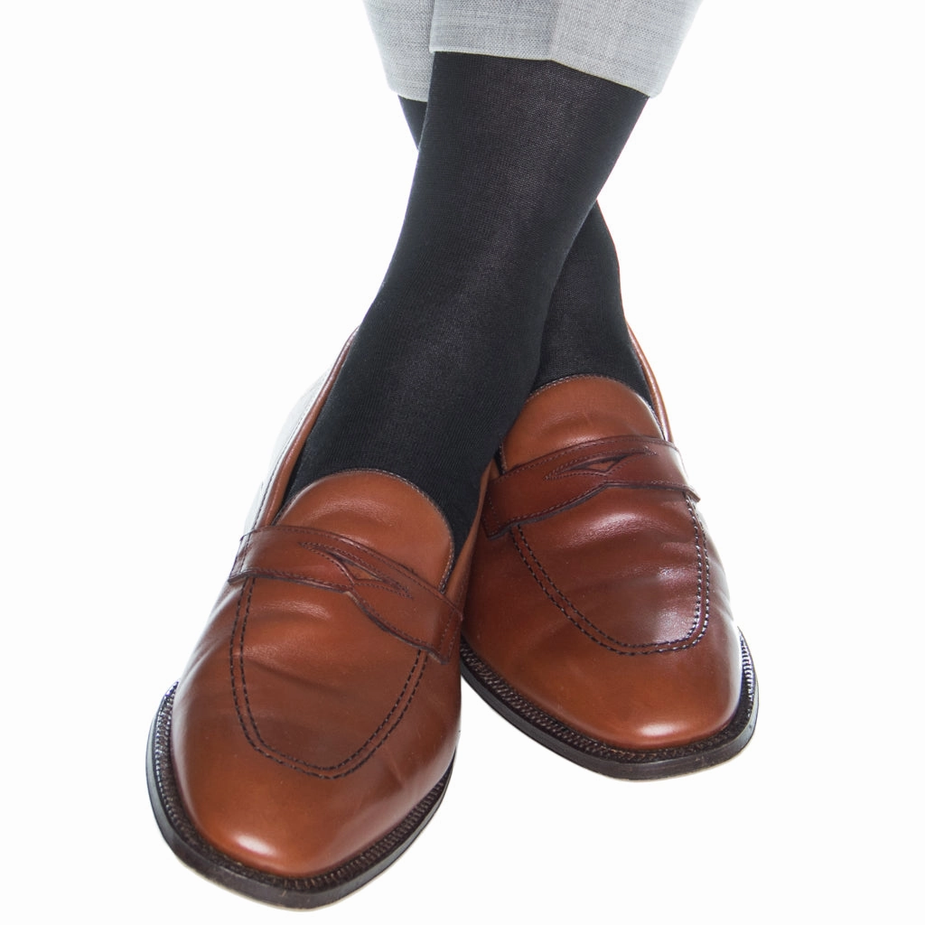 Black Solid Formal Cotton Sock No Rib Linked Toe OTC
