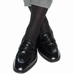 Black Solid Wide Ribbed Cashmere Wool Blend Sock Linked Toe Mid-Calf