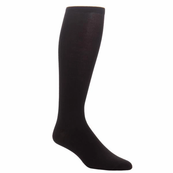 Black Solid Wide Ribbed Cashmere Wool Blend Sock Linked Toe Mid-Calf