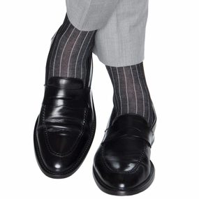 Black with Ash Vertical Stripe Cotton Sock Linked Toe OTC