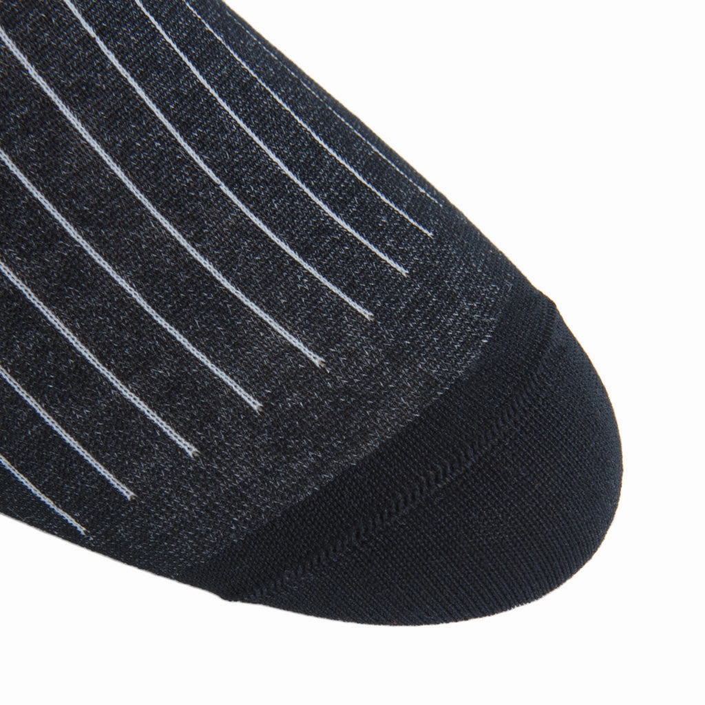 Black with Ash Vertical Stripe Cotton Sock Linked Toe OTC