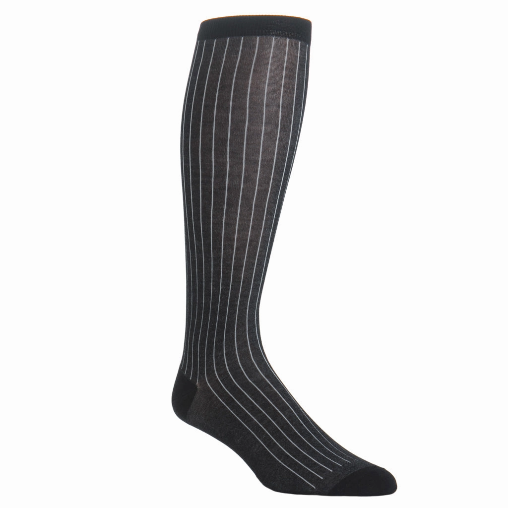 Black with Ash Vertical Stripe Cotton Sock Linked Toe OTC