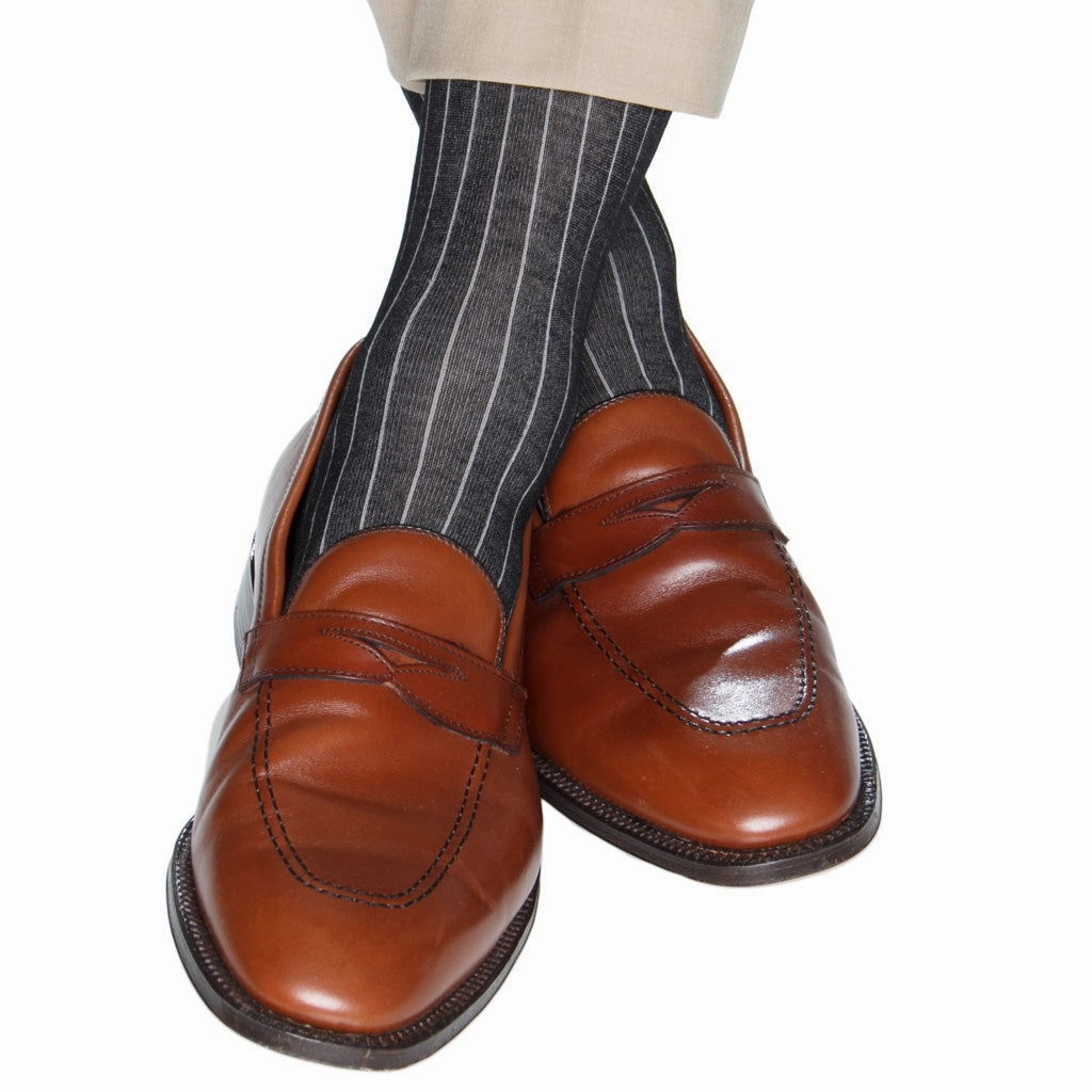 Black with Ash Vertical Stripe Cotton Sock Linked Toe OTC