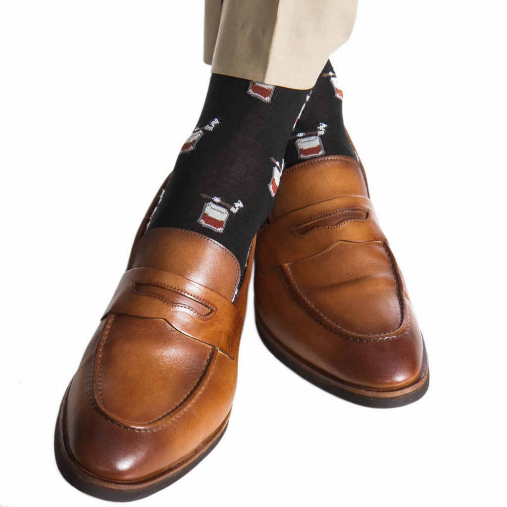 Black with Whiskey Brown, Ash, and Red Bourbon with Cigar Cotton Sock Linked Toe OTC