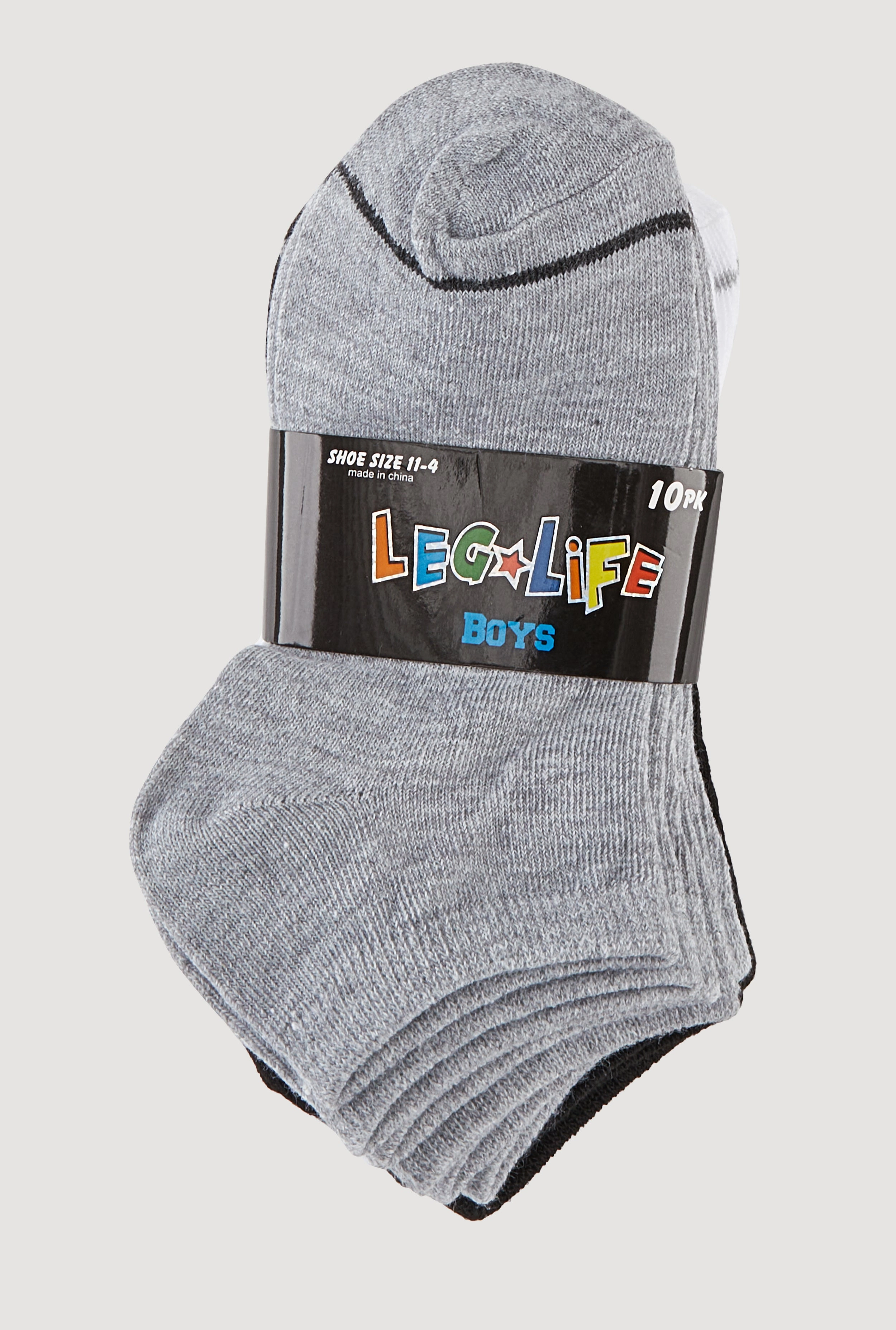 Boys Contrast Trim Low Cut Ankle Socks 10 Pack