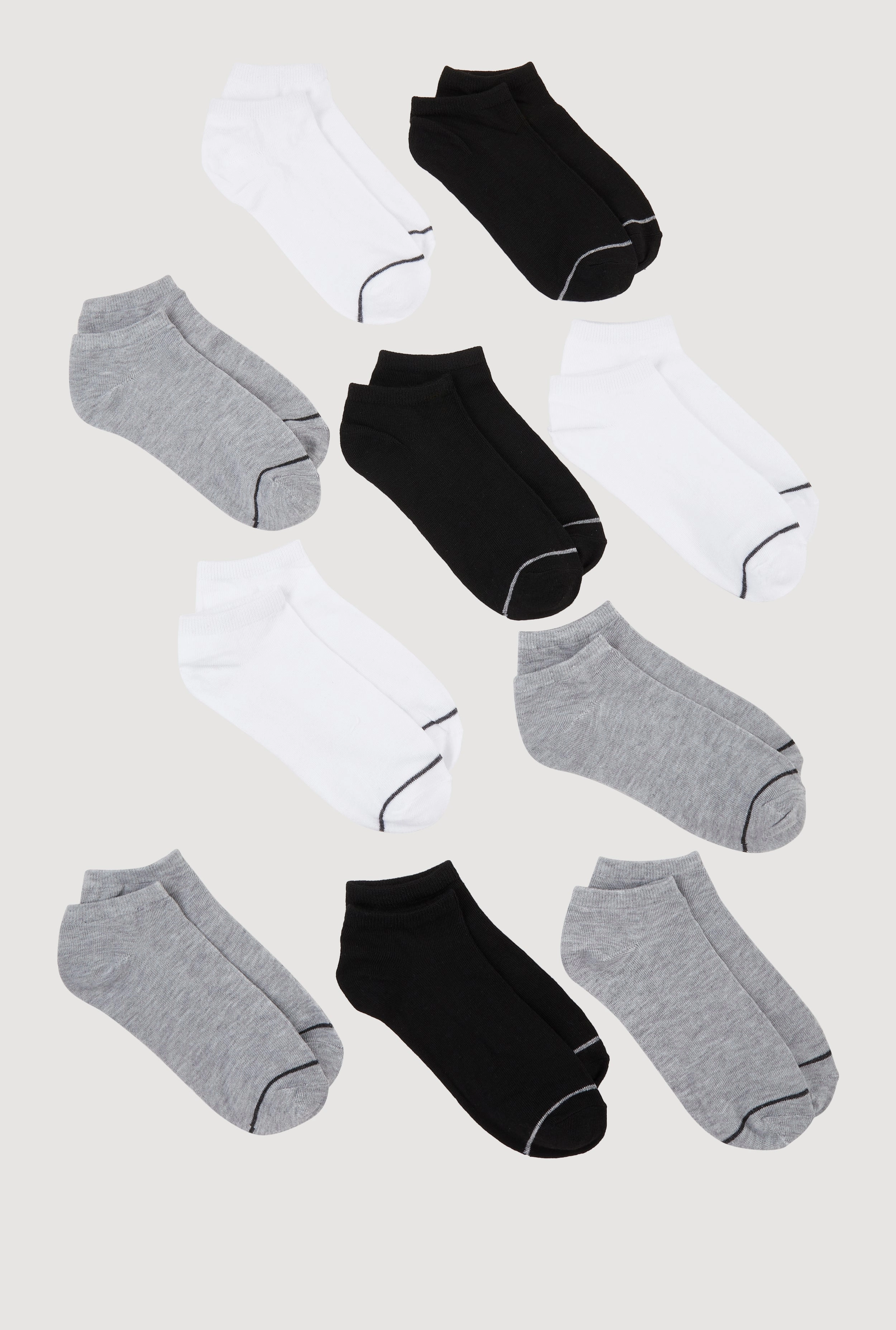 Boys Contrast Trim Low Cut Ankle Socks 10 Pack