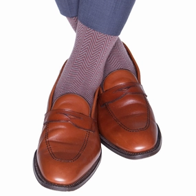 Burgundy With Mercury Gray Chevron Wool Sock Linked Toe Mid-Calf