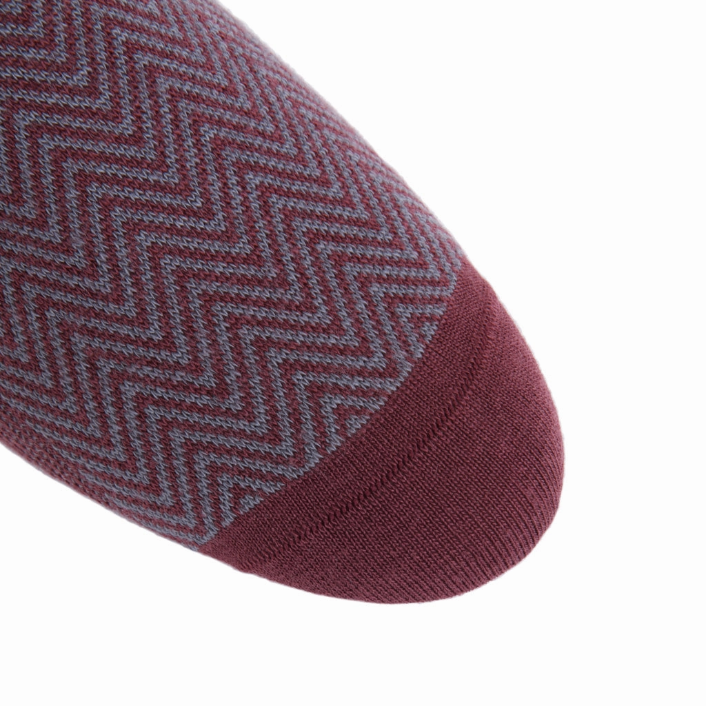 Burgundy With Mercury Gray Chevron Wool Sock Linked Toe Mid-Calf
