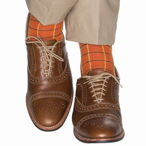 Burnt Orange with Yolk and Black Window Pane Fine Merino Wool Sock Linked Toe OTC
