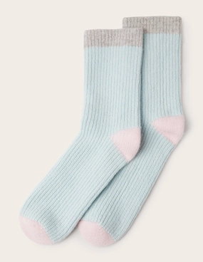 Cashmere Bed Socks-Fresh Water/Grey/Milkshake