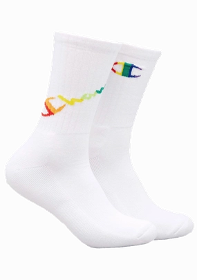 Champion C Logo Pride Crew Socks 2Pack BLK/WIT <br> SXMA2N WHITE