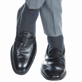 Charcoal with Cobalt Blue Dot Wool Sock Linked Toe OTC