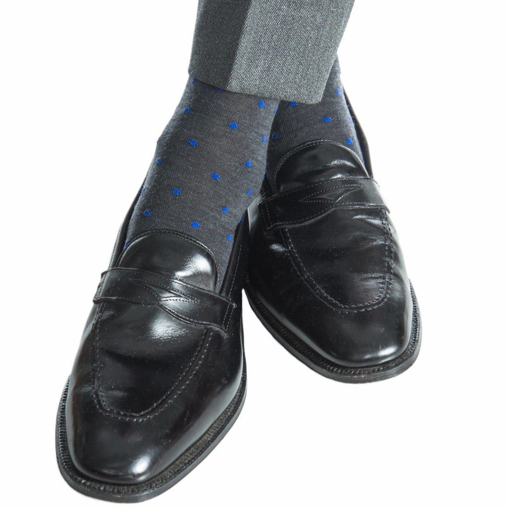 Charcoal with Cobalt Blue Dot Wool Sock Linked Toe OTC