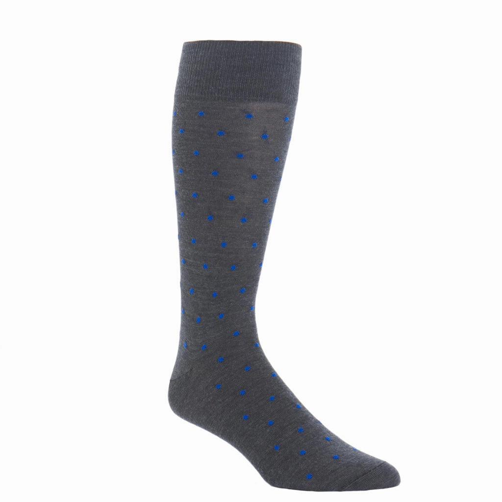 Charcoal with Cobalt Blue Dot Wool Sock Linked Toe OTC
