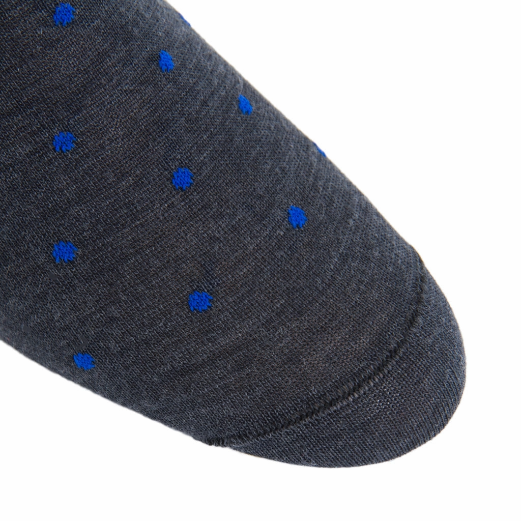 Charcoal with Cobalt Blue Dot Wool Sock Linked Toe OTC
