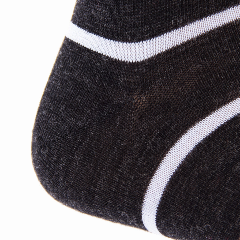 Charcoal with Sky Blue Stripe Fine Merino Wool Sock Linked Toe Mid-Calf