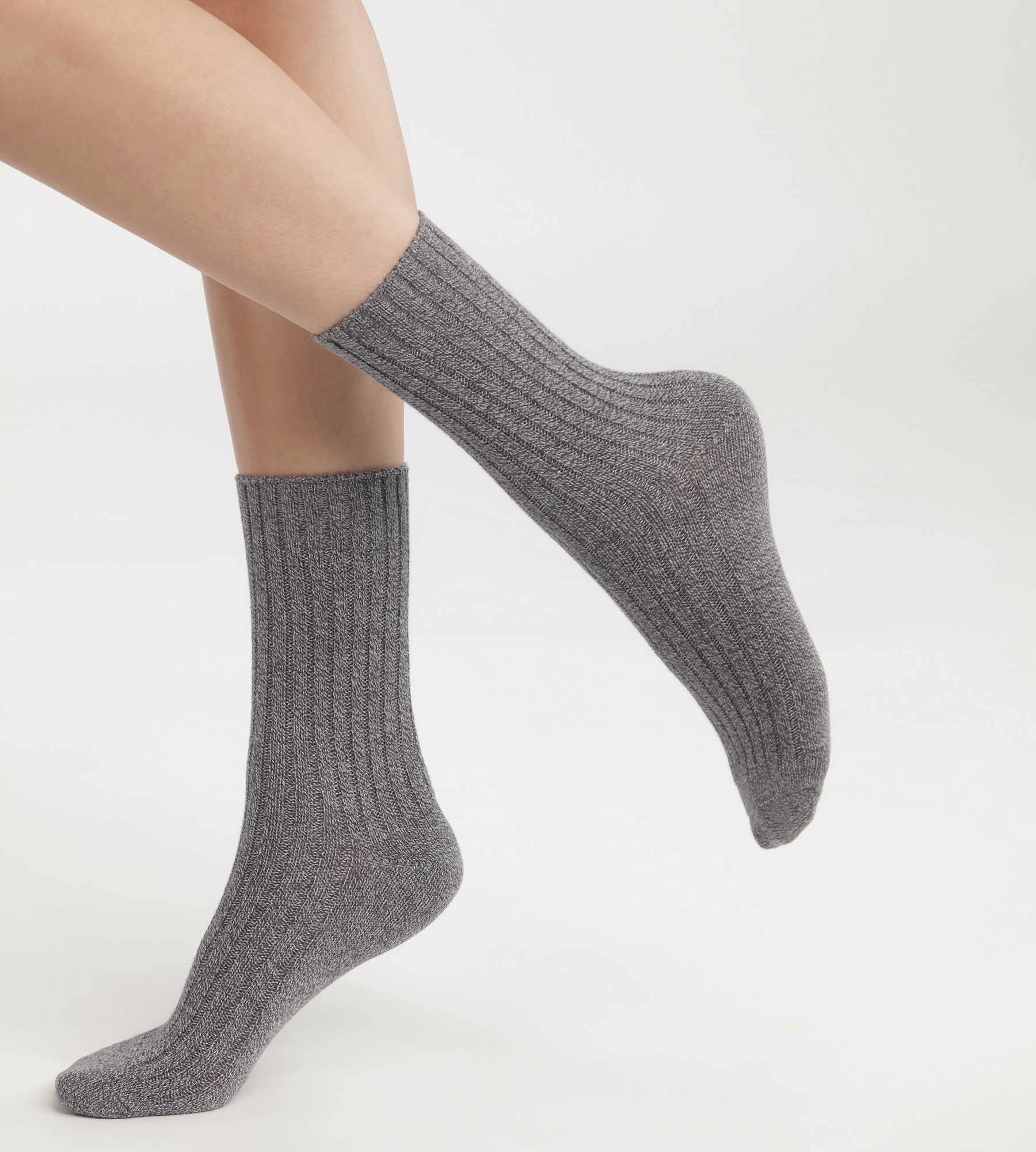 Chaussettes femme en maille côtelée unie Gris Chiné Dim Bambou