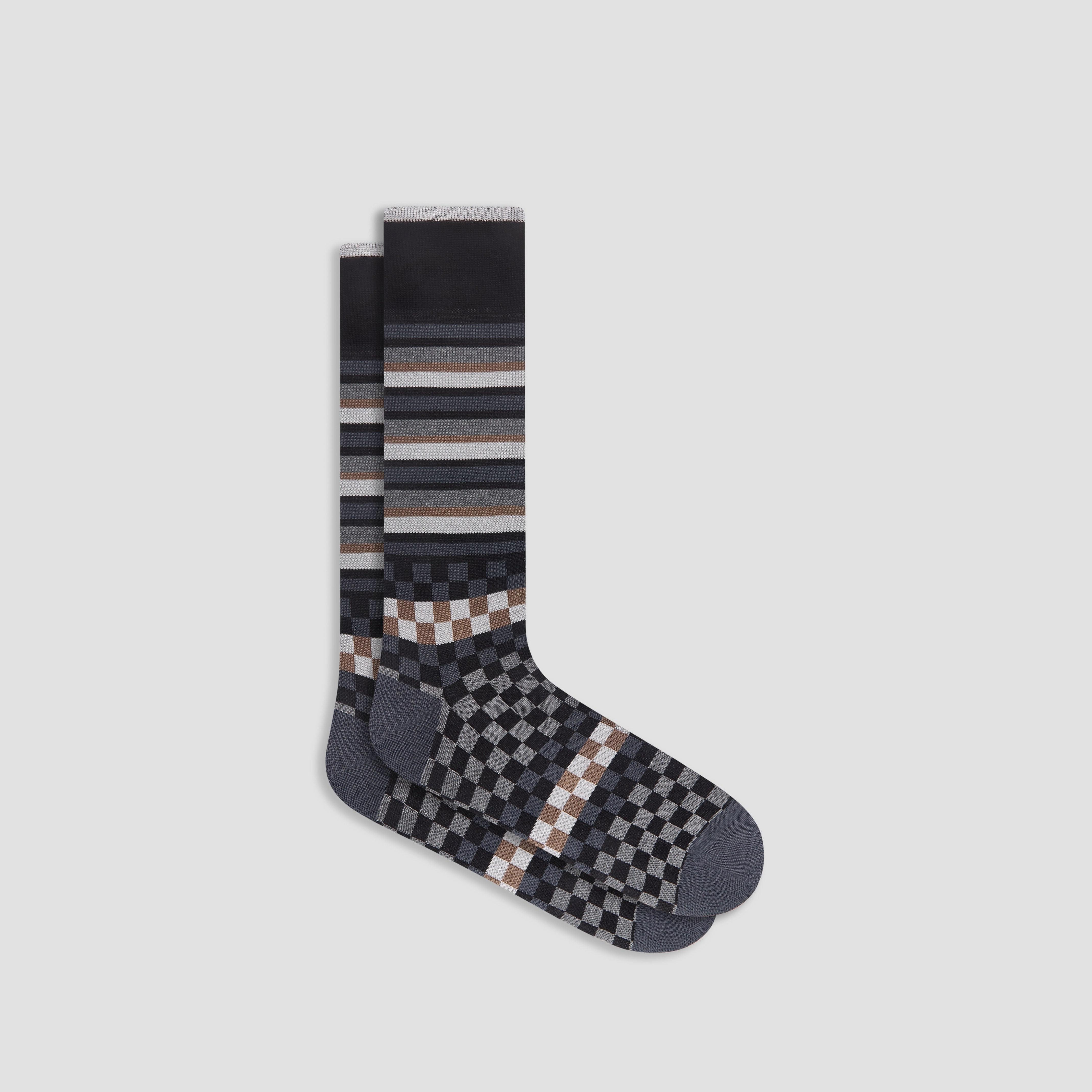 Checkerboard and Stripe Mid-Calf Socks