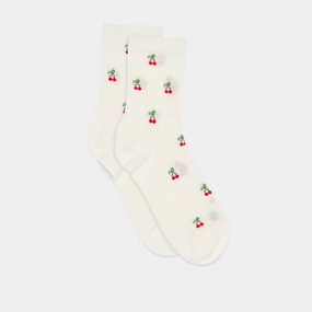 CHERRY WAFFLE KNIT SOCKS WHITE RED
