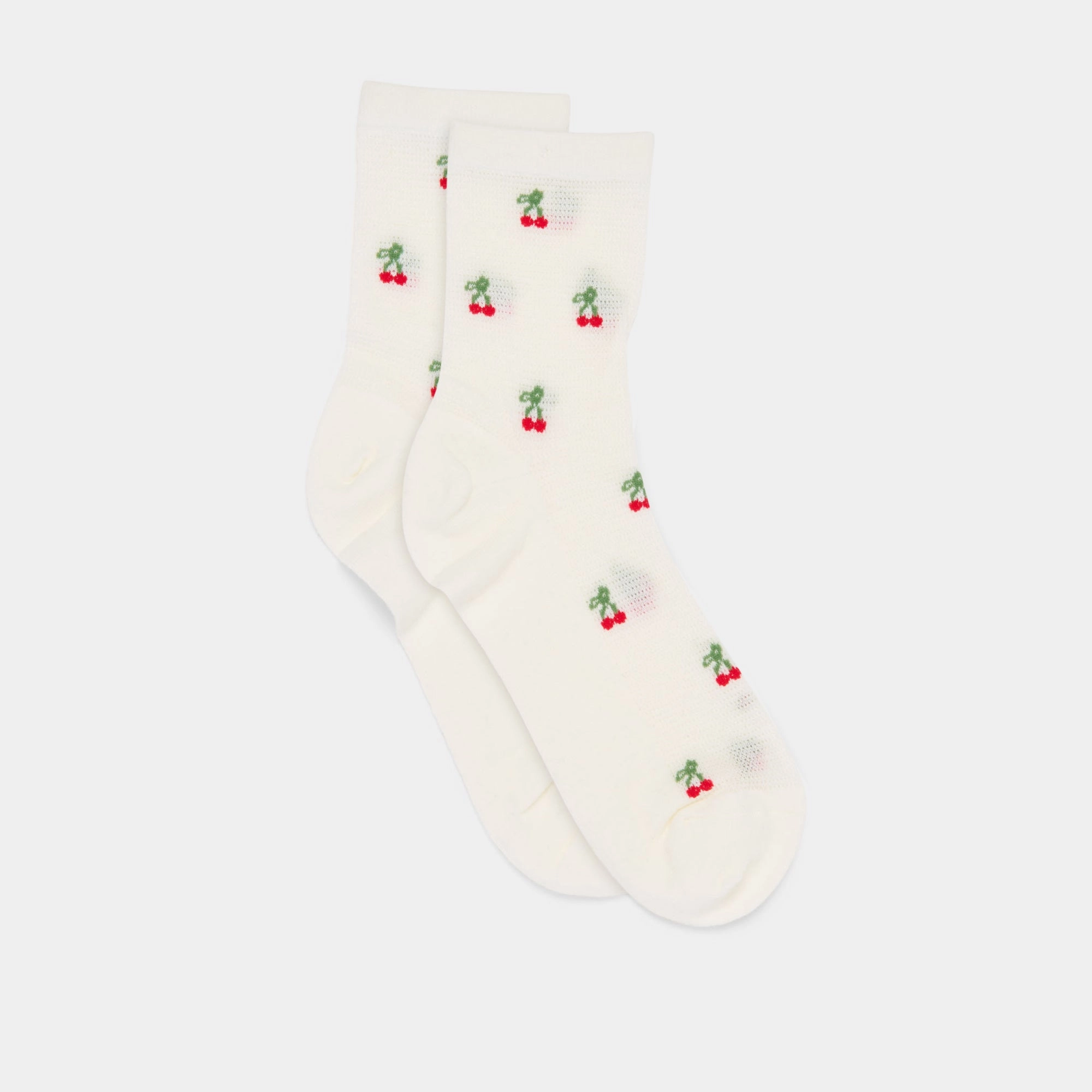 CHERRY WAFFLE KNIT SOCKS WHITE RED