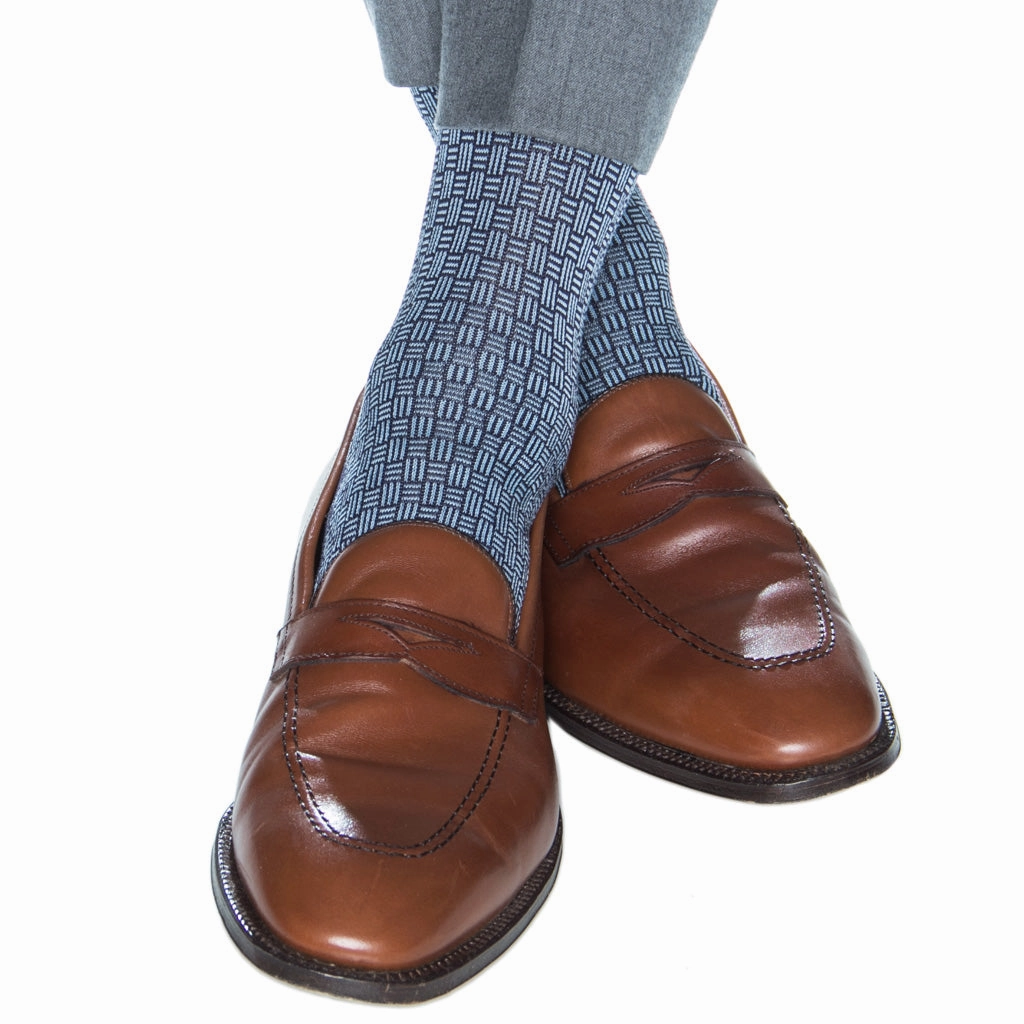 Classic Navy w/Sky Blue Cross Hatch Cotton Sock Linked Toe OTC