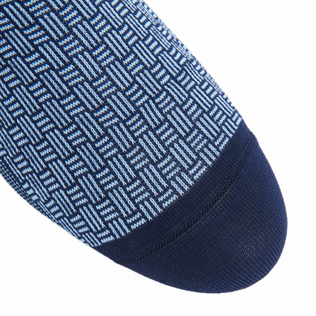 Classic Navy w/Sky Blue Cross Hatch Cotton Sock Linked Toe OTC