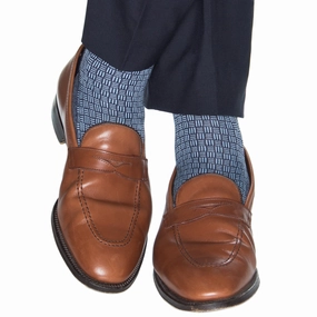Classic Navy w/Sky Blue Cross Hatch Cotton Sock Linked Toe OTC