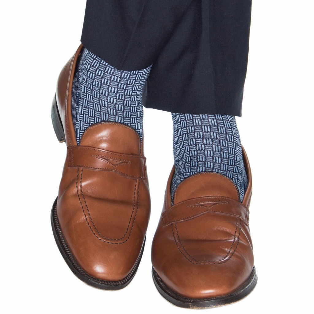 Classic Navy w/Sky Blue Cross Hatch Cotton Sock Linked Toe OTC