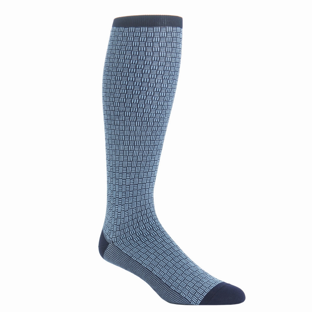 Classic Navy w/Sky Blue Cross Hatch Cotton Sock Linked Toe OTC