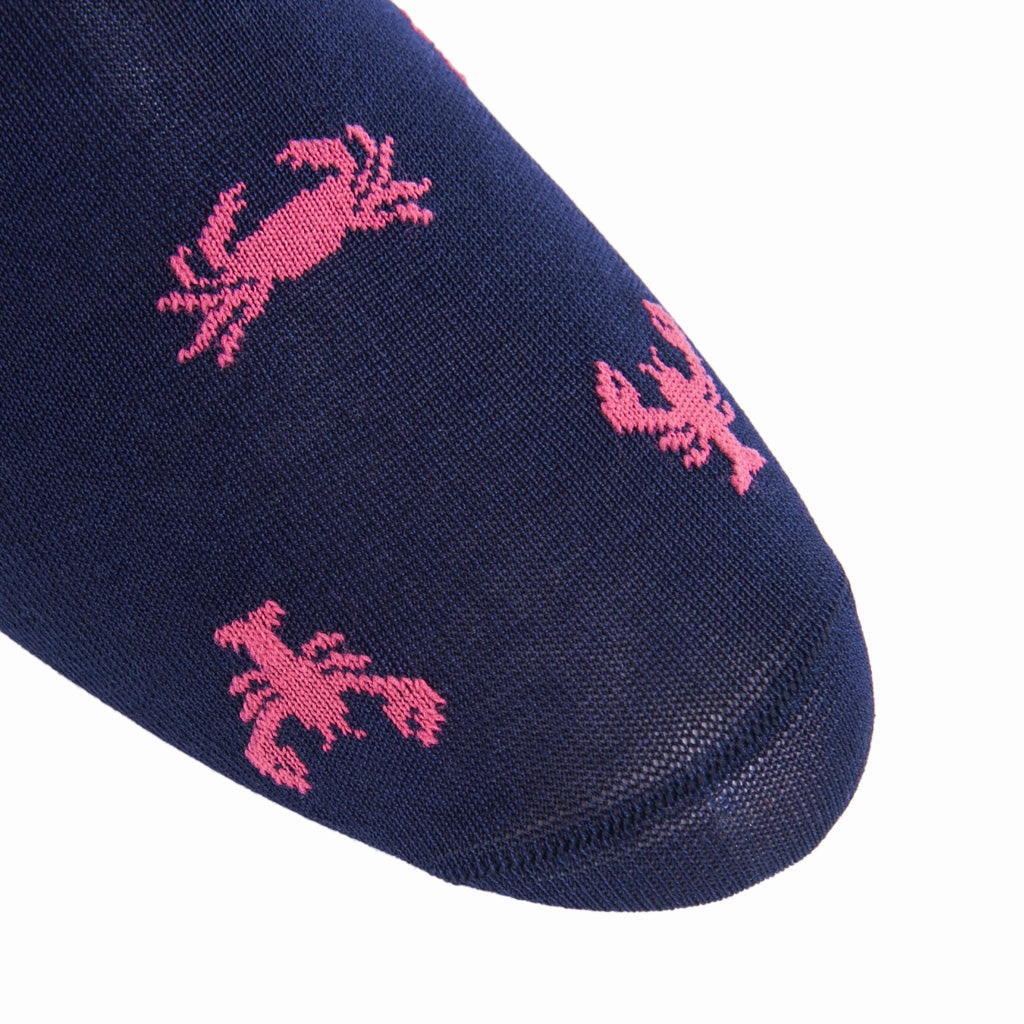 Classic Navy With Coral Lobster And Crab Cotton Sock Linked Toe OTC